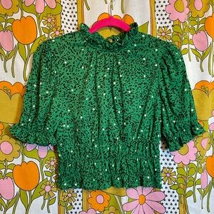 Kelly Green Speckled Puff Sleeve Blouse